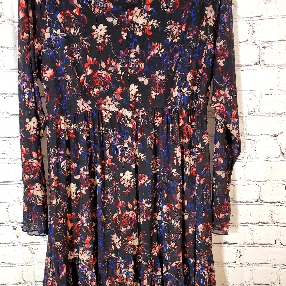 Torrid Mesh Floral Black Dress Scallop Trim Sleeves Size 2 18/20 - Picture 7 of 14
